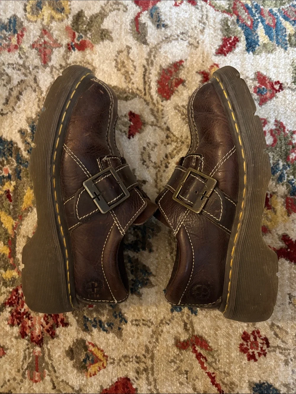 Dr. Martens Women's Dark Brown Leather Platform Mary Jane Buckle Shoes